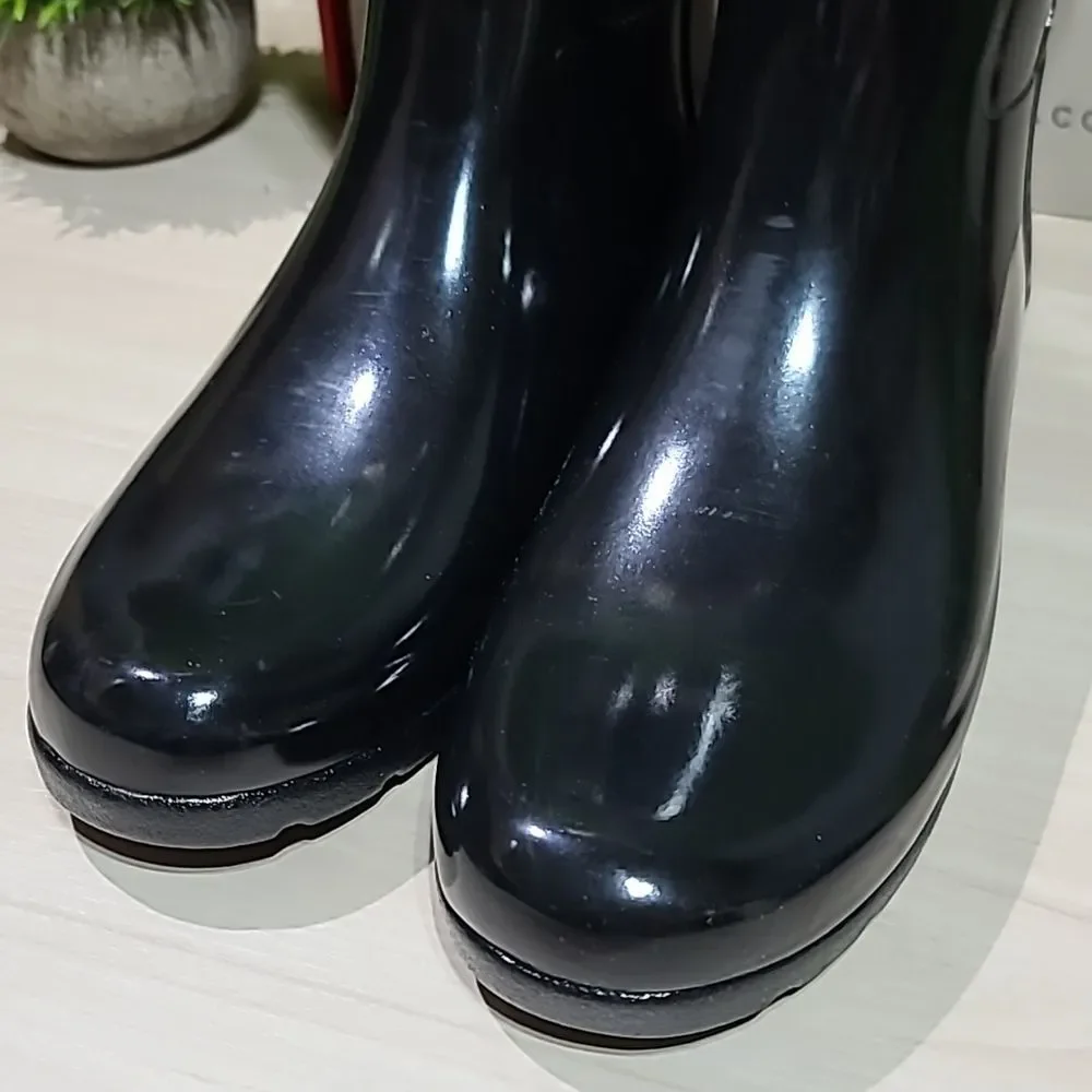 Hunter Refined Short Gloss Boots Black - US Women's 8 NEW